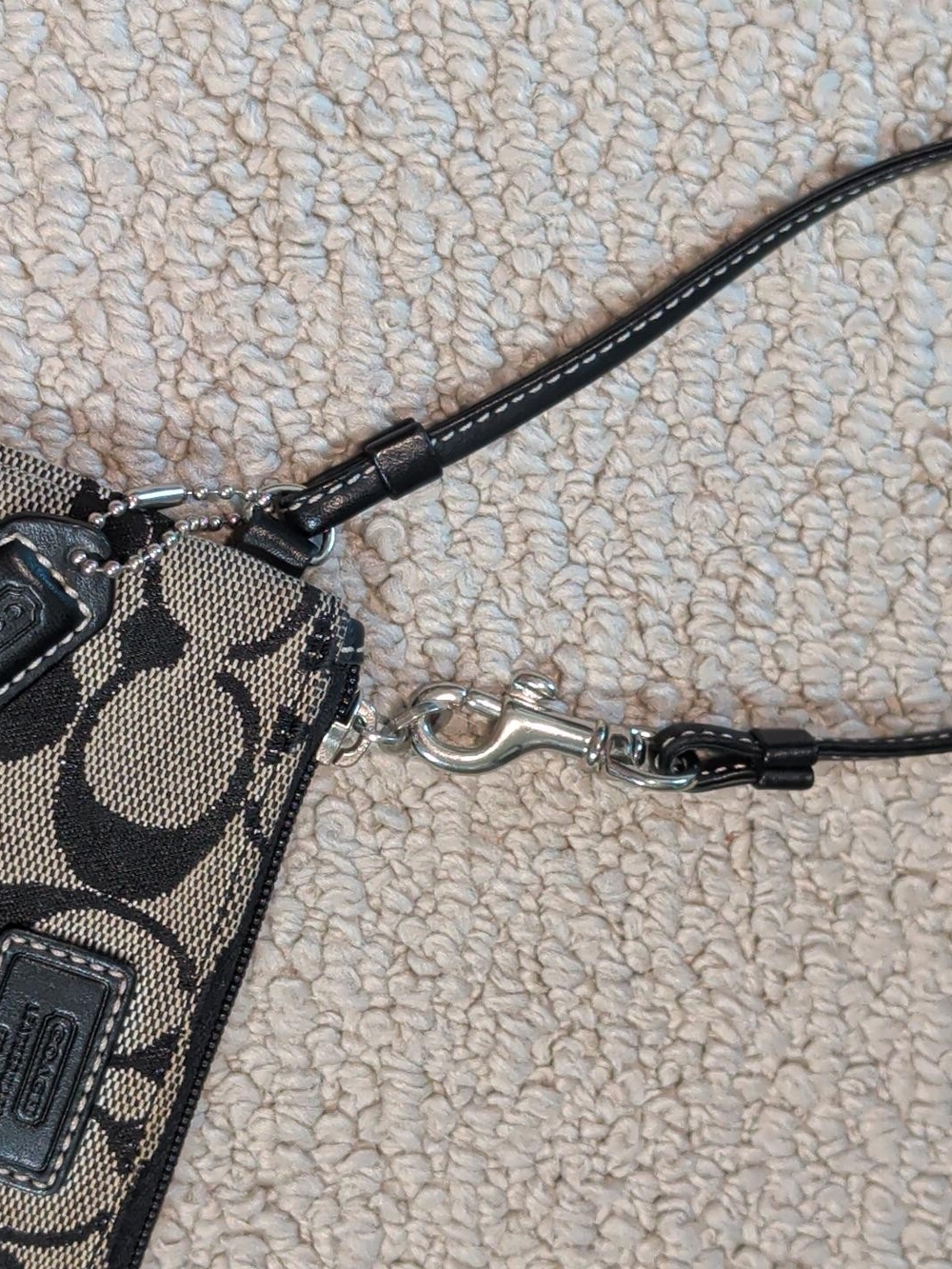 Coach Signature Zip Wristlet in Black and Tan - Picture 4 of 5